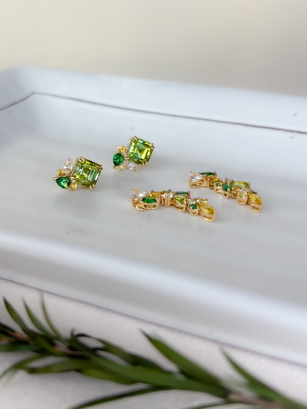 Yellowish Green Tourmaline Detachable Messy Drape Earrings
