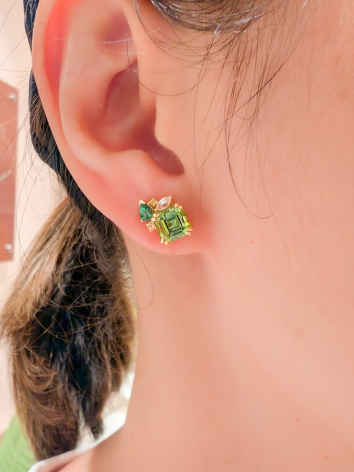 Yellowish Green Tourmaline Detachable Messy Drape Earrings