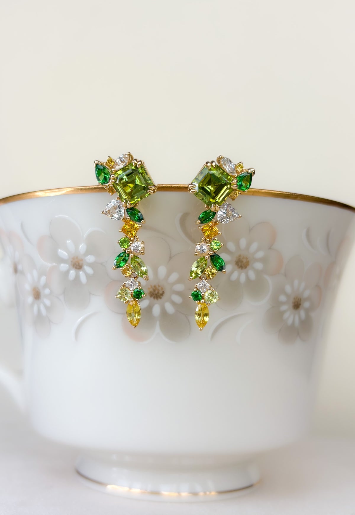Yellowish Green Tourmaline Detachable Messy Drape Earrings