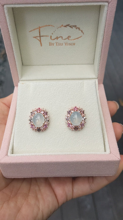 RG Icy Jadeite Double Spinel Halo Earrings