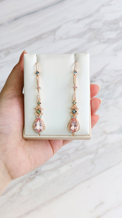 RG Morganite Detachable Long Drop Earrings