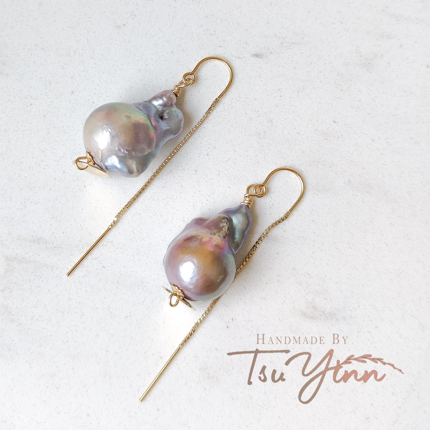 Gold-filled U-threaders Grey Baroque Pearl Earrings