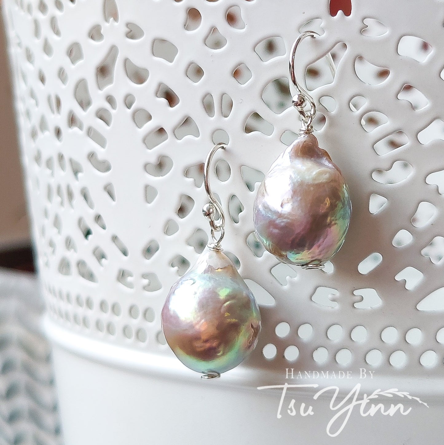 Simple Grey Baroque Pearl Earrings