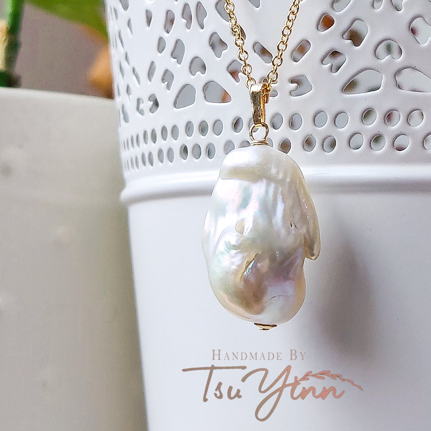 Gold-filled White Baroque Pearl Necklace B
