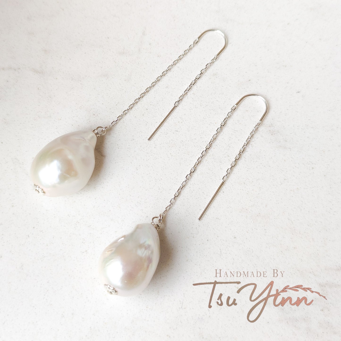 Sterling Silver U-threaders White Baroque Pearl Earrings B