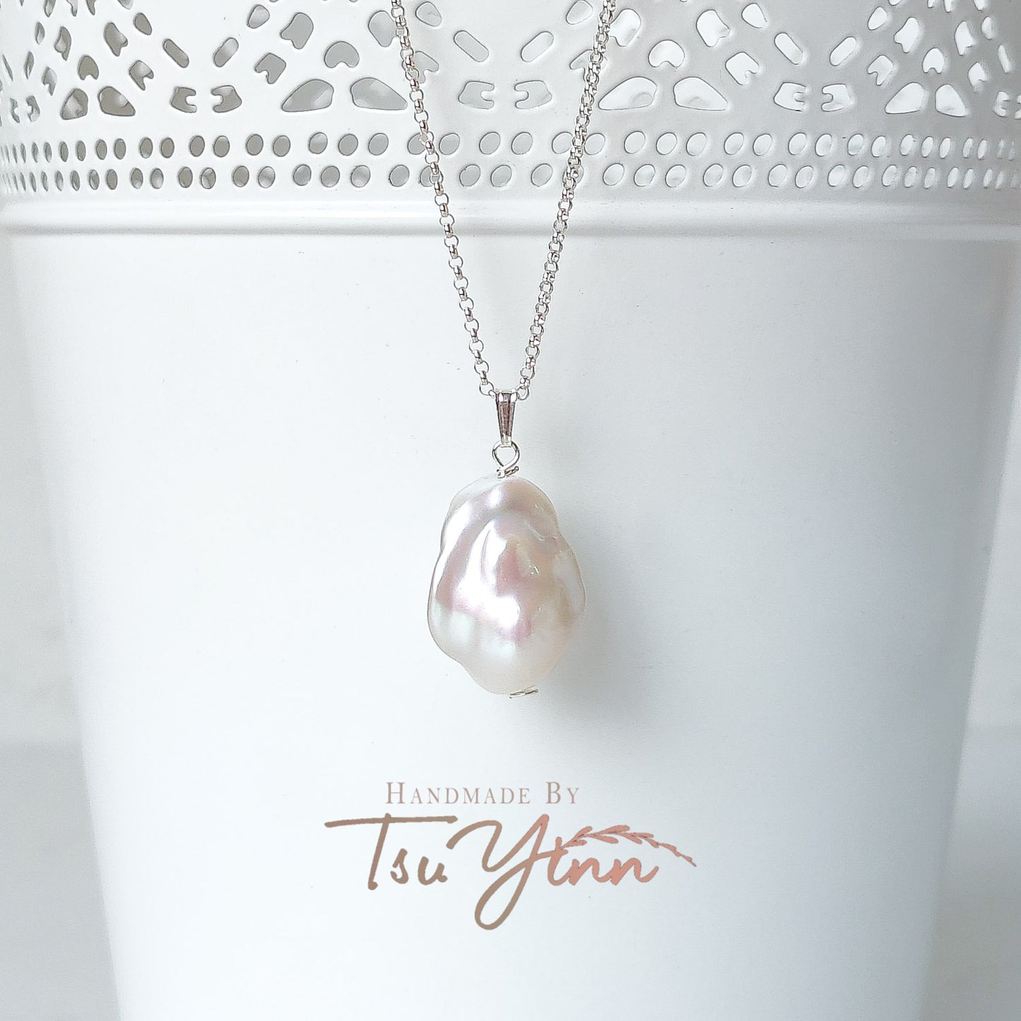 Sterling Silver White Baroque Pearl Necklace A