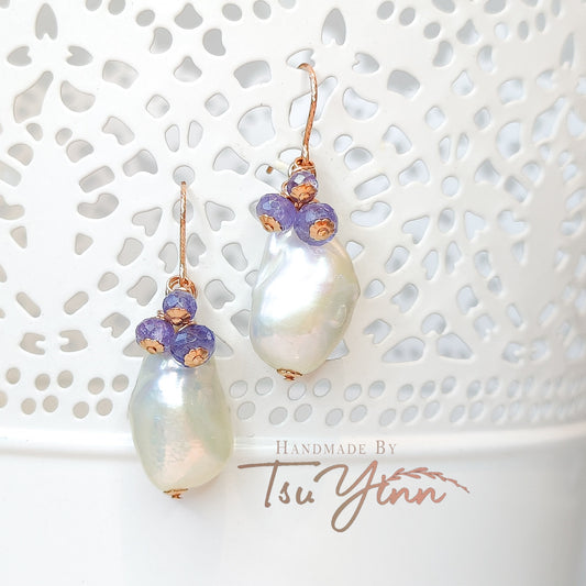 Hint of Lavender White Baroque Pearl Earrings