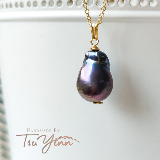 Gold-filled Black Baroque Pearl Necklace