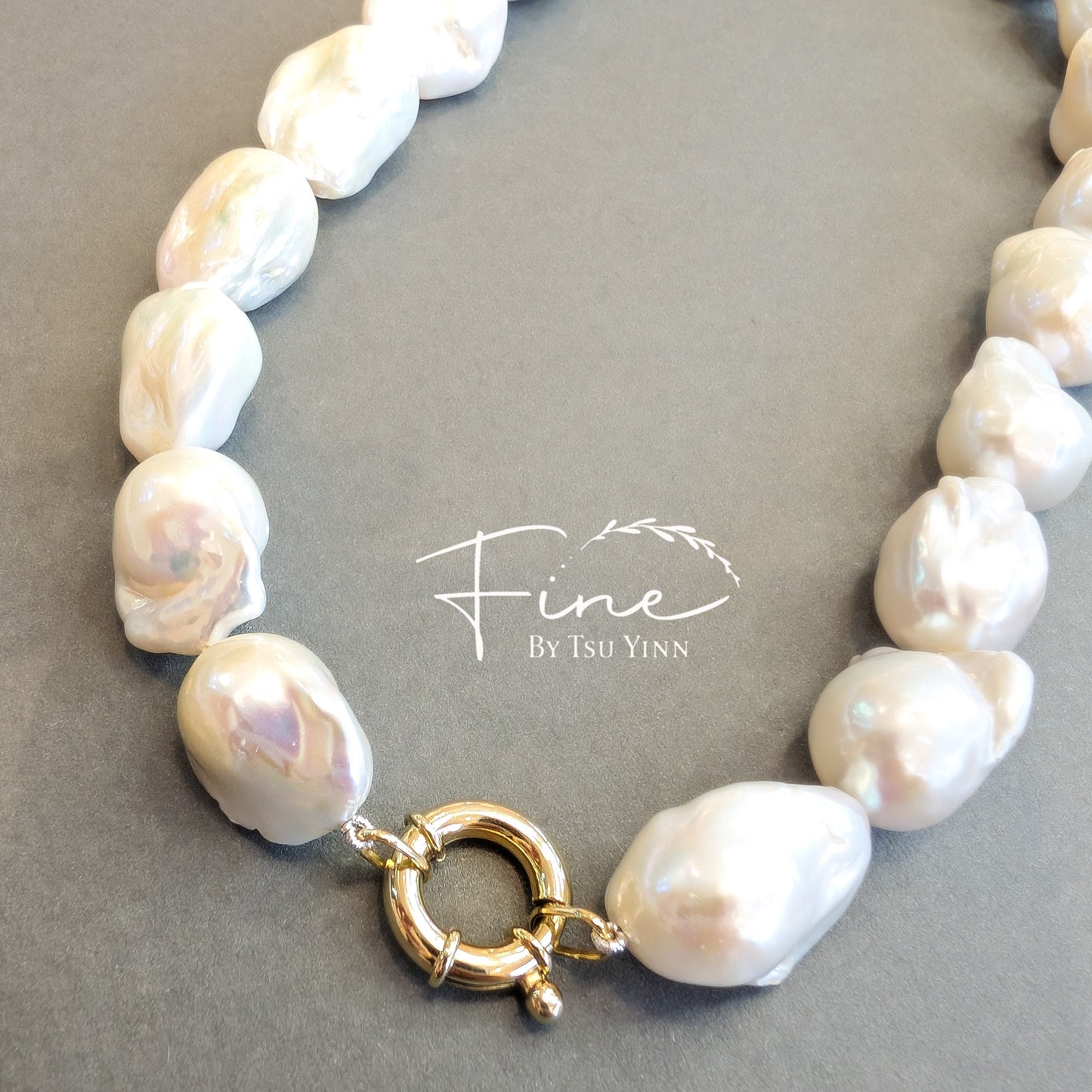 14K YG 15-18mm White Baroque Pearl Necklace