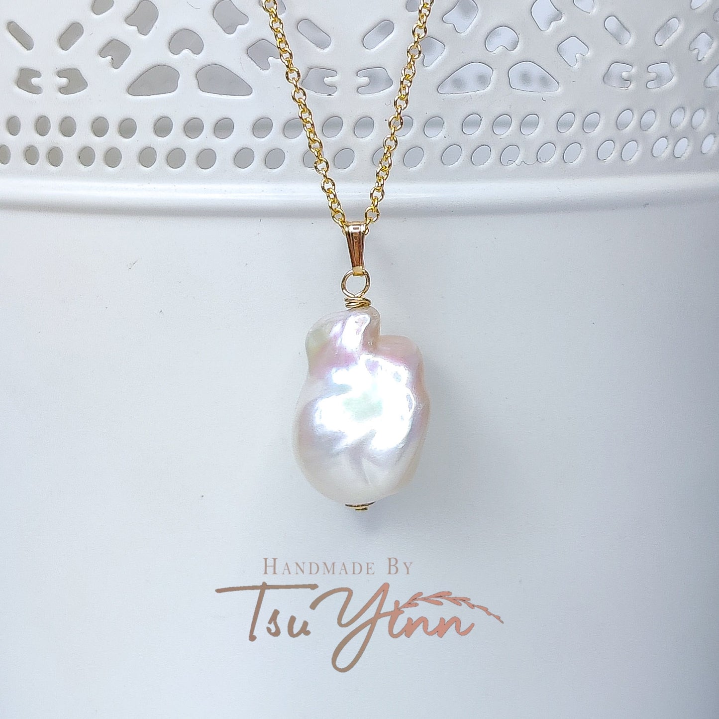 Gold-filled White Baroque Pearl Necklace A