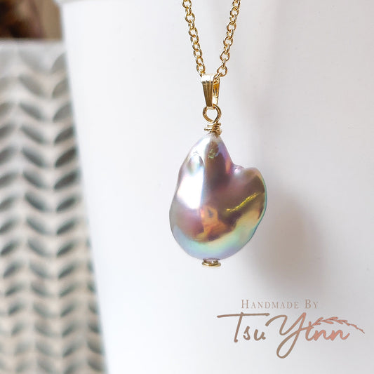 Gold-filled Grey Baroque Pearl Necklace