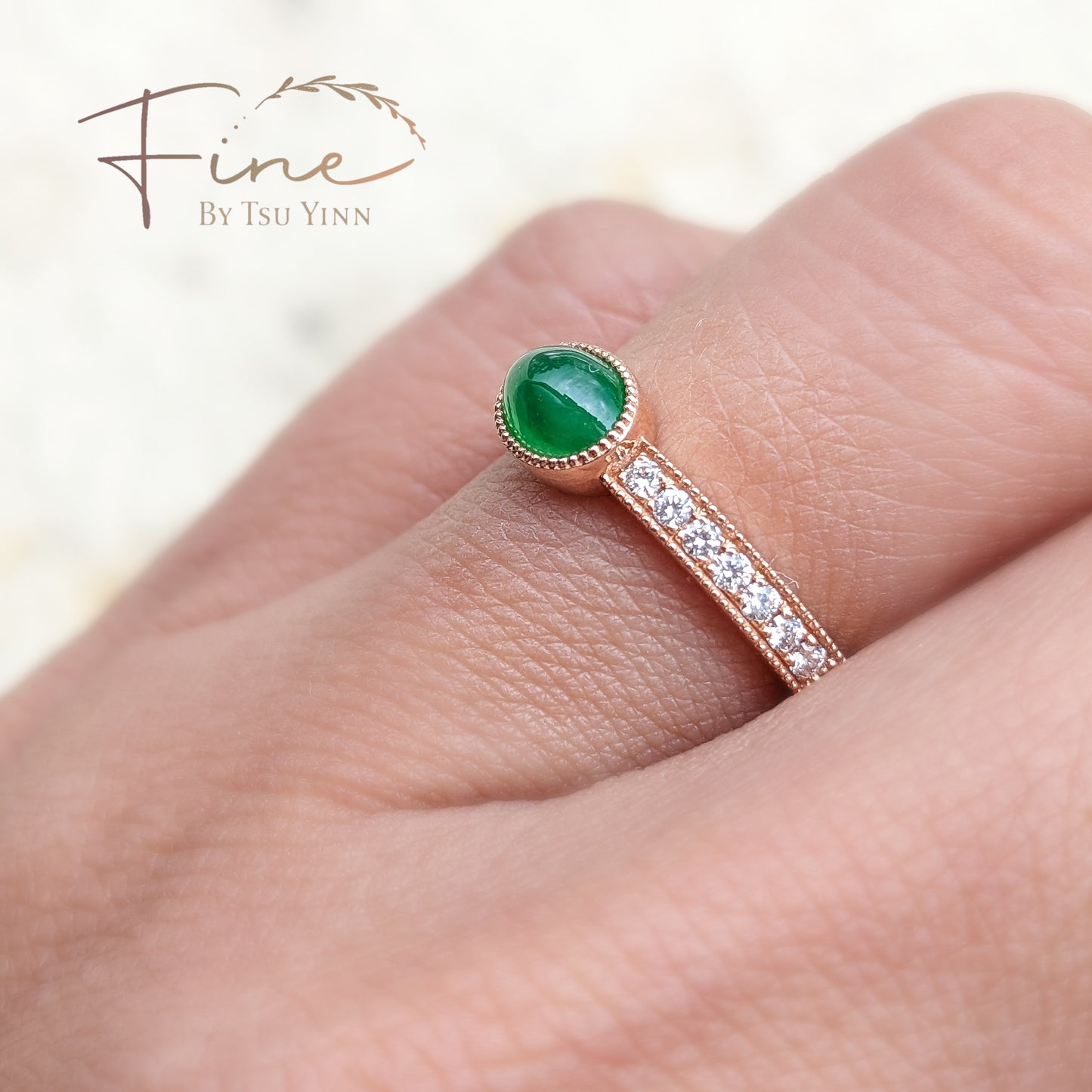 RG Imperial Green Jadeite Half Band Diamond Ring