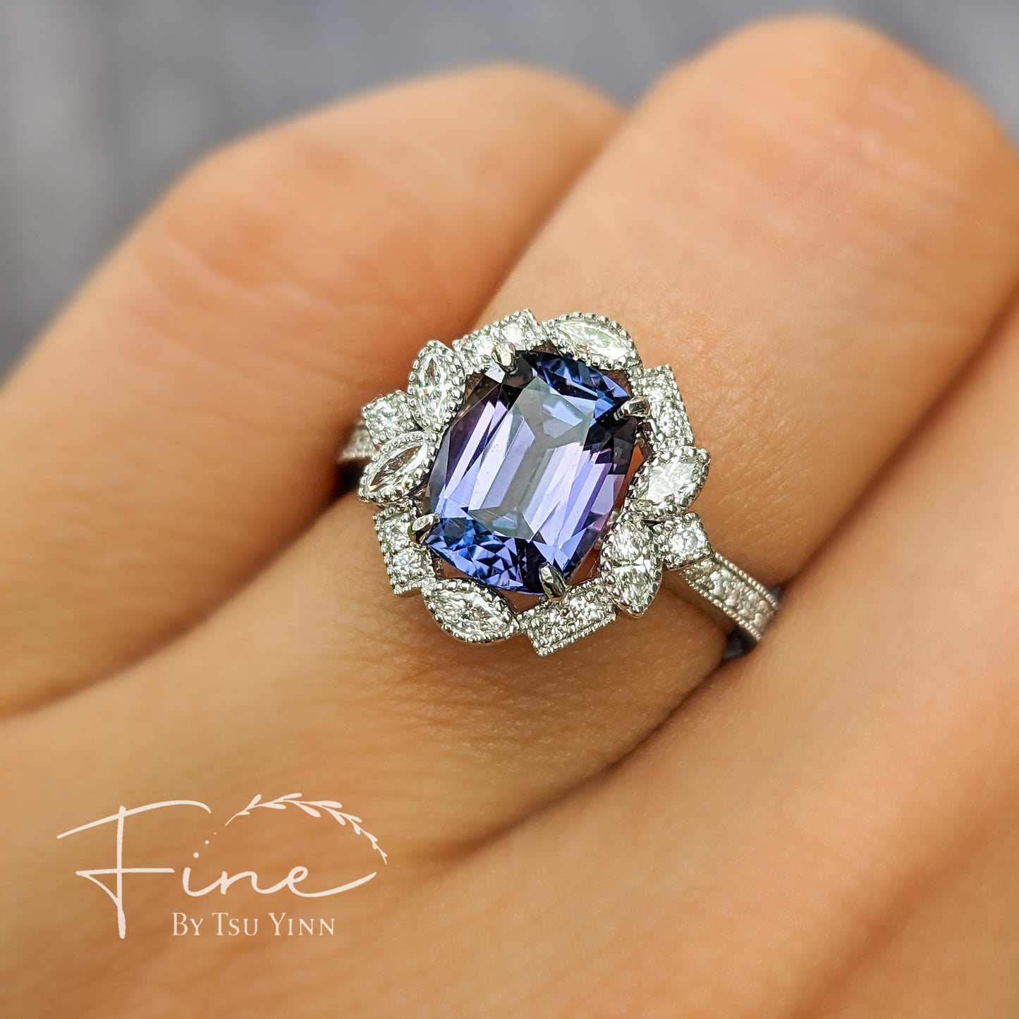 WG FBTY Camille Halo Unheated Tanzanite Ring